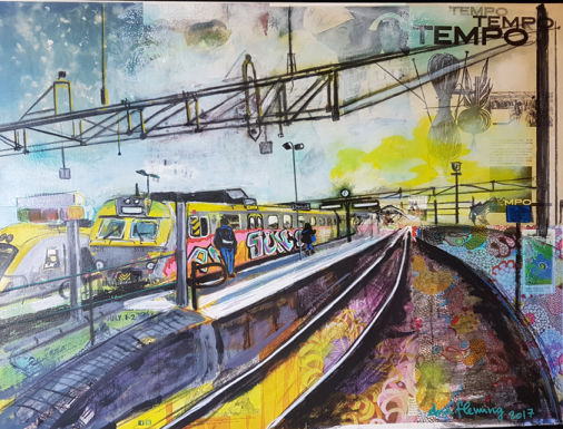 Varbergs Hauptbahnhof - acrylic and collage